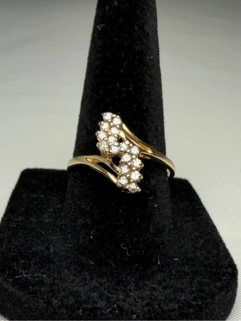 Natural Diamond Bypass Ring 0.24ctw 16 Stone Solid 10k Yellow Gold Size 8